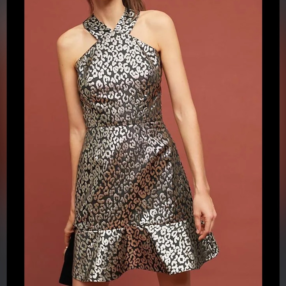 NWT Hutch Anthropologie metallic leopard cocktail Dress